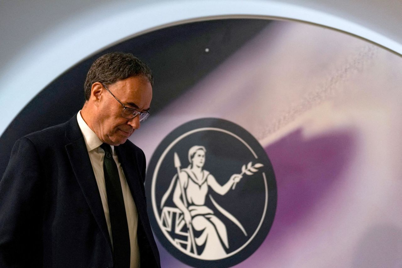 Bank of England Governor Andrew Bailey leaves at the end of the Monetary Policy Report press conference at Bank Of England on May 8 in London.