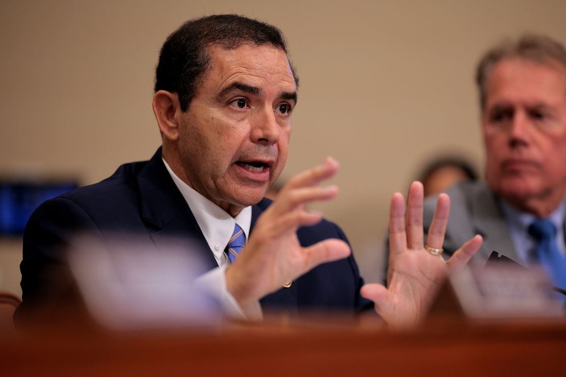 House Appropriations Committee member Rep. Henry Cuellar questions Homeland Security Secretary Kristi Noem during a hearing in the Rayburn House Office Building on Capitol Hill on May 6, in Washington, DC.