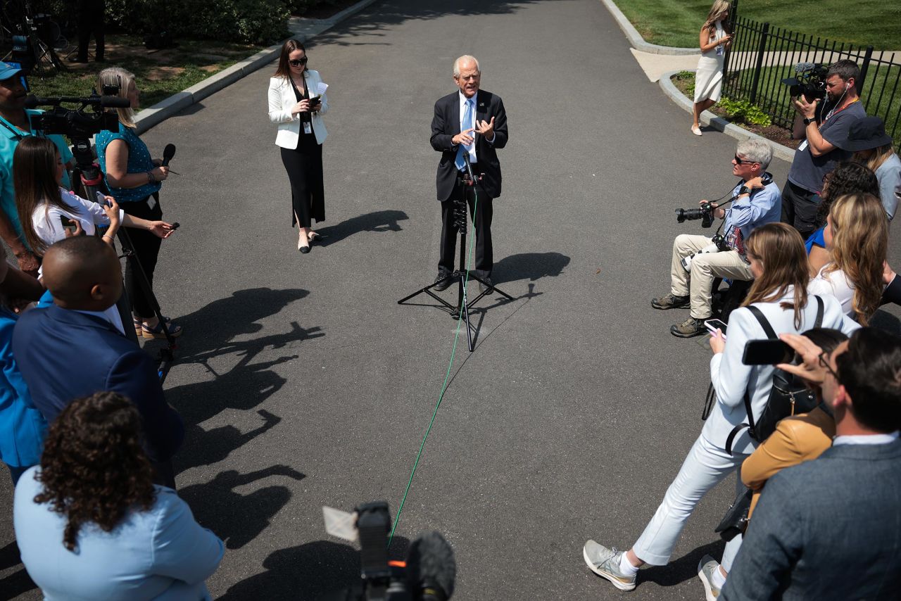 Peter Navarro speaks to press outside the White House on May 8 in Washington, DC. 