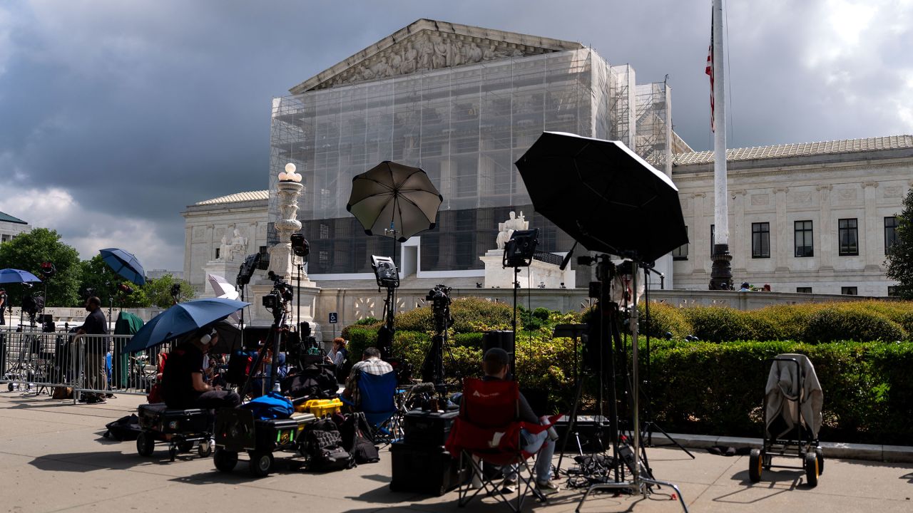 Members of the media outside the US Supreme Court in Washington, DC, on May 15.