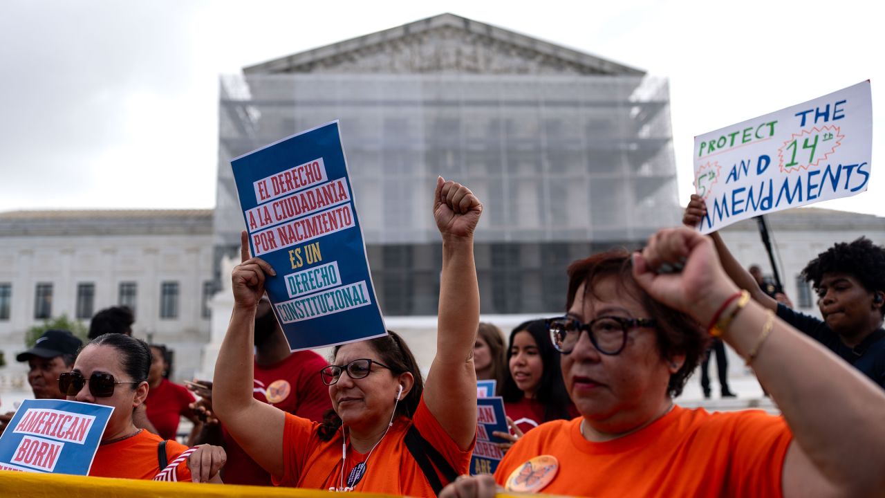 Demonstrators outside the US Supreme Court in Washington, DC, on May 15.