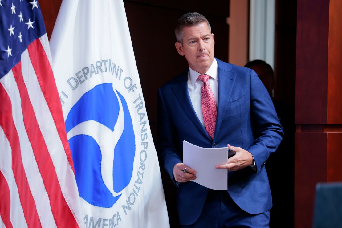 US Transportation Secretary Sean Duffy arrives to a news conference on Newark Liberty International Airport at the Department of Transportation Headquarters on May 12 in Washington, DC.