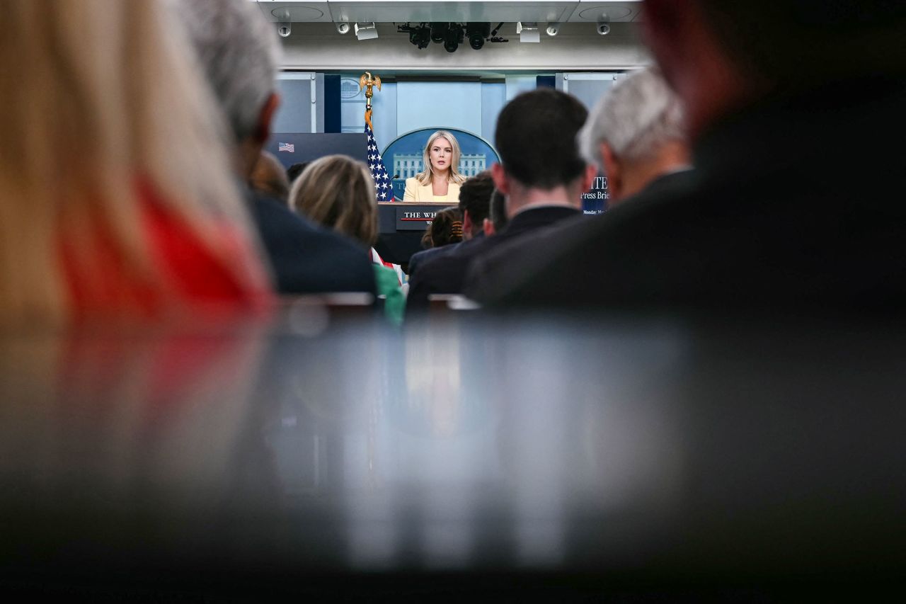 White House Press Secretary Karoline Leavitt speaks during the daily briefing in the Brady Briefing Room of the White House in Washington, DC, on Monday.