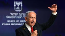 Israeli Prime Minister Benjamin Netanyahu gives a press conference in Jerusalem on May 21.
