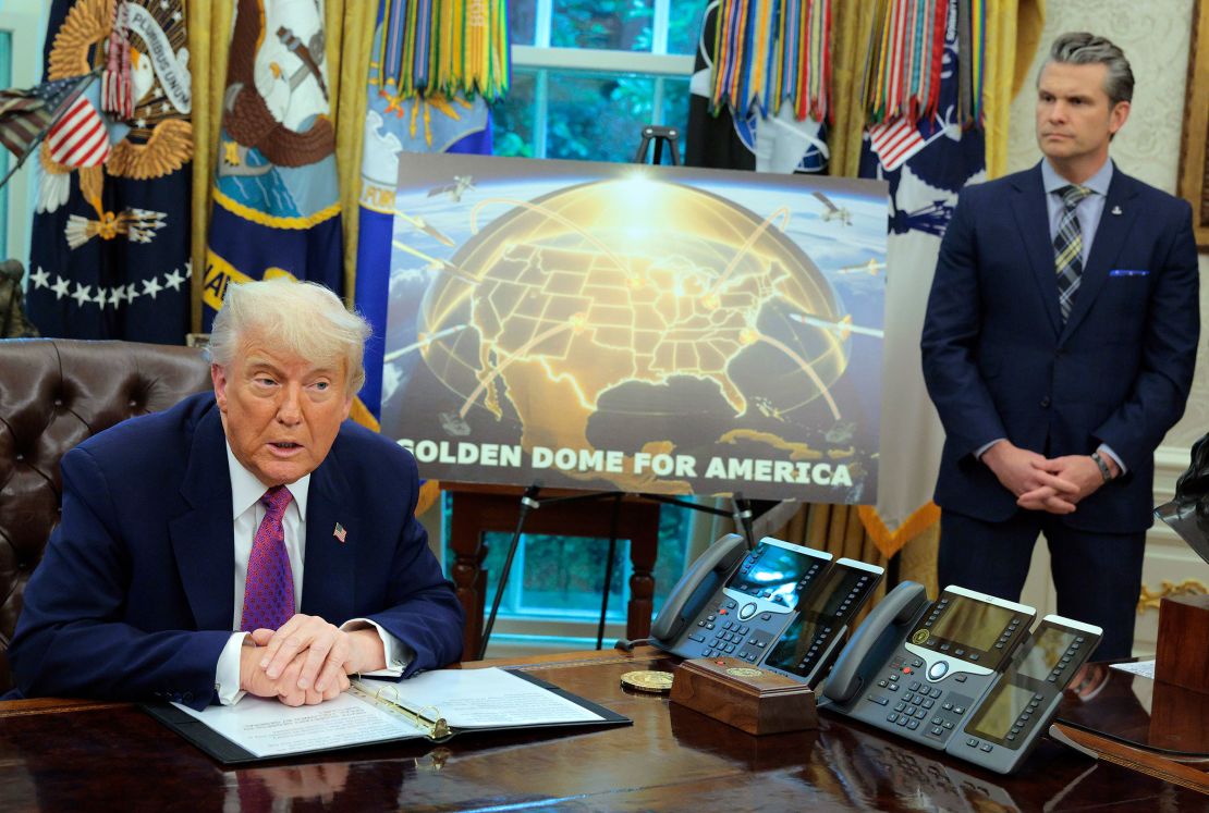 President Donald Trump speaks alongside Secretary of Defense Pete Hegseth in the Oval Office at the White House on May 20 in Washington, DC.