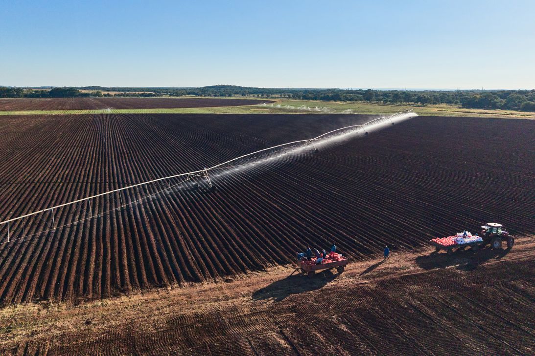 This aerial view shows a tractor planting seeds at a farm near Kwekwe, in Zimbabwe's Midlands Province, an region that is investing heavily in new agricultural technology.