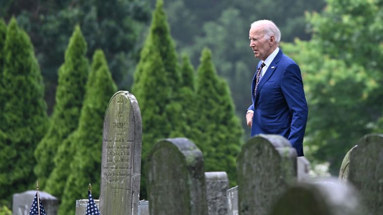 Former President Joe Biden arrives at Saint Joseph on the Brandywine Catholic Church for a memorial mass on the 10th anniversary of the death of the President's son Beau Biden in Wilmington, Delaware on May 30.
