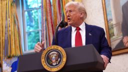 President Donald Trump speaks in the Oval Office of the White House on May 28 in Washington, DC.
