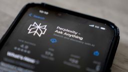 The Perplexity app in the Apple App Store on a smartphone arranged in Washington, DC, on Sunday, June 1.