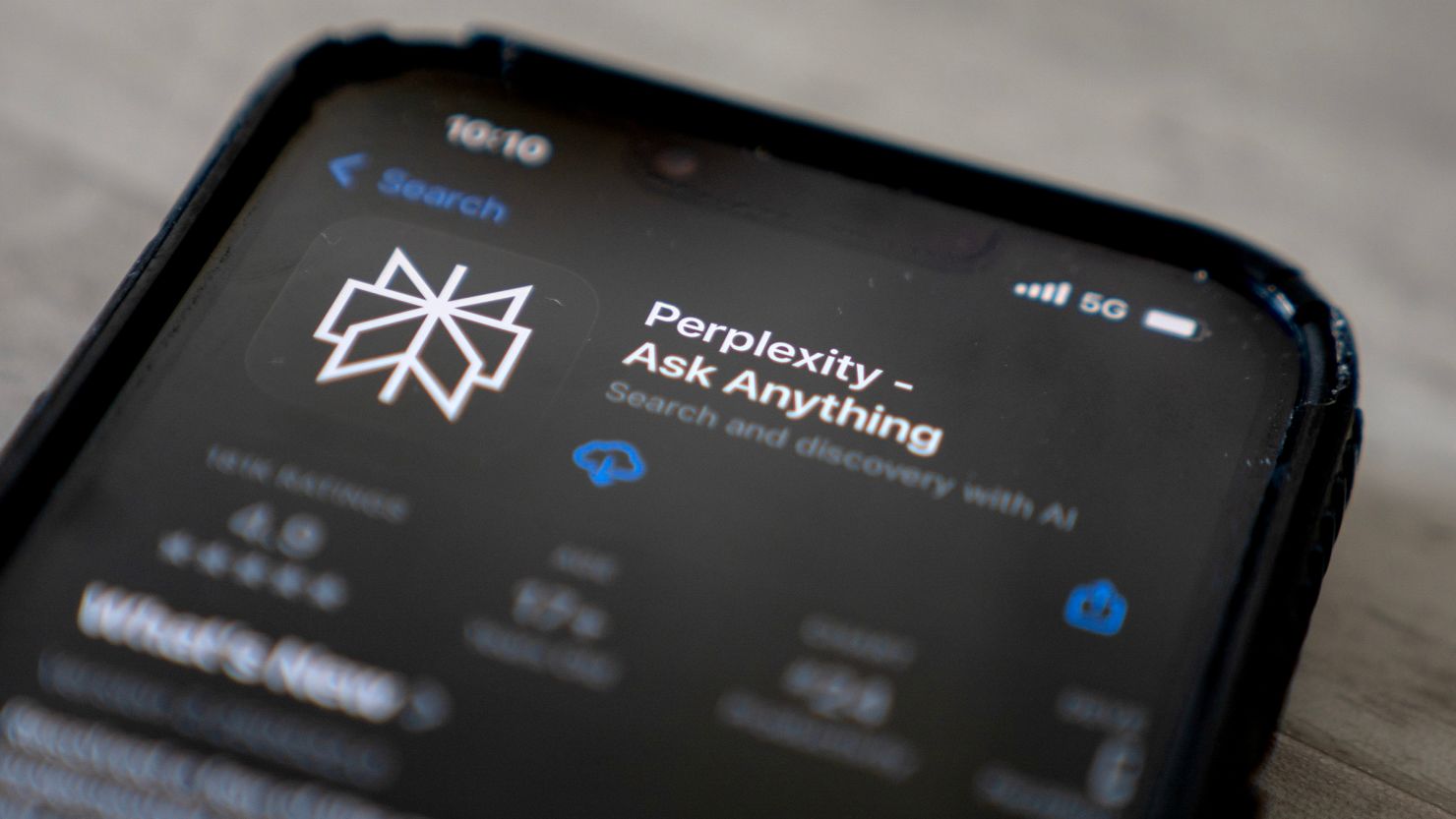The Perplexity app in the Apple App Store on a smartphone arranged in Washington, DC, on Sunday, June 1.