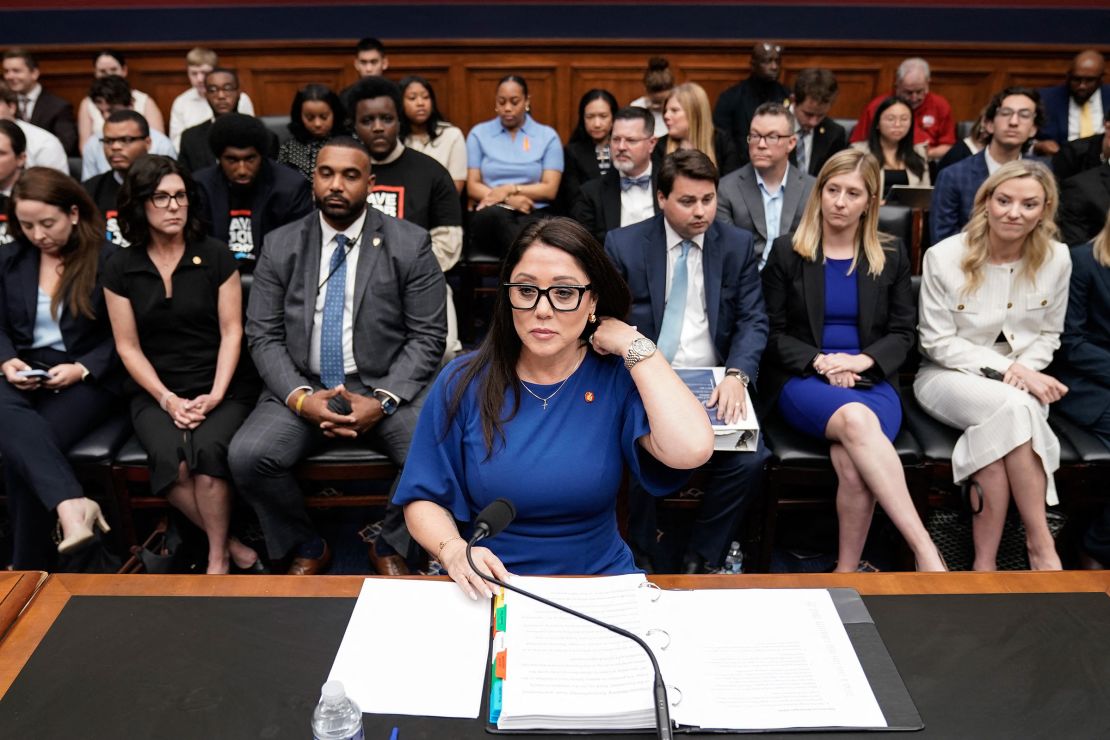 US Secretary of Labor Lori Chavez-DeRemer looks on at the start of a House Workforce and Education Committee hearing on Department of Labor policies and priorities for the upcoming fiscal year 2026 on Capitol Hill in Washington, DC, on June 5.