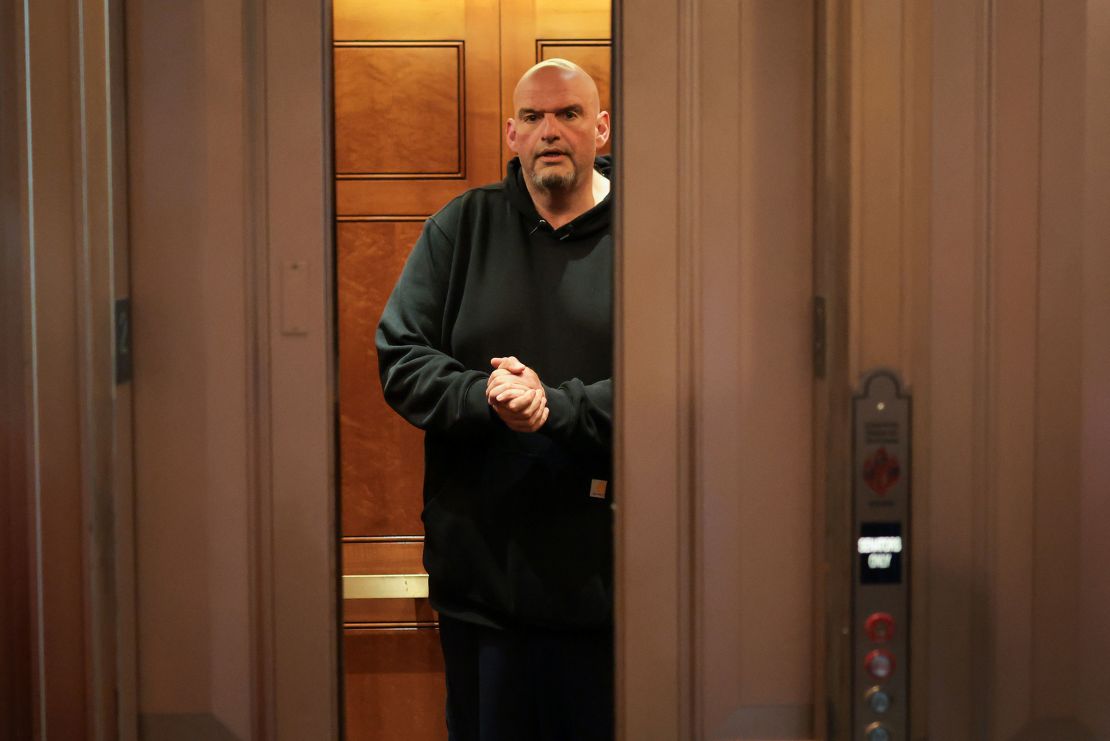 Sen. John Fetterman speaks to press after voting on the nomination of Michael Duffey to be Under Secretary of Defense for Acquisition and Sustainment on June 2 in Washington, DC.