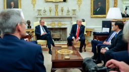 President Donald Trump and German Chancellor Friedrich Merz hold a meeting in the Oval Office at the White House on June 5, in Washington, DC.