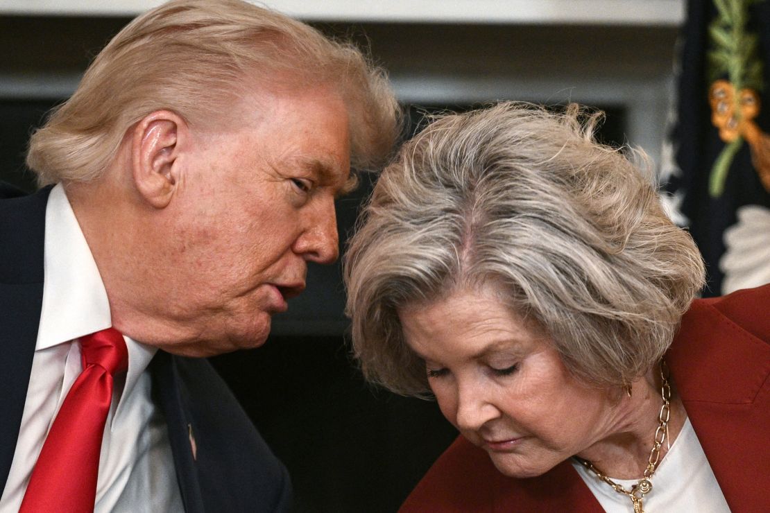 President Donald Trump speaks with White House Chief of Staff Susie Wiles in Washington, DC on June 9.