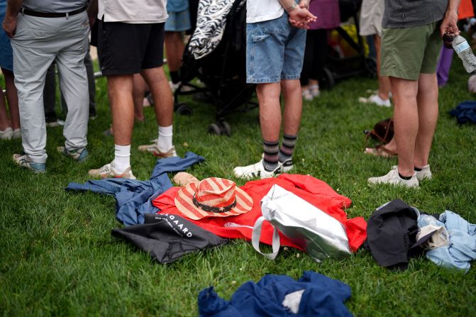 Spectators watch the parade near the National Mall.