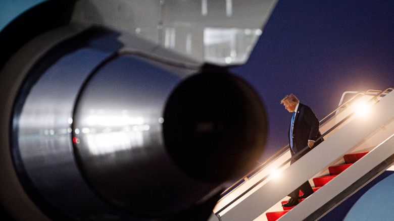President Donald Trump alights from Air Force One after arriving at Joint Base Andrews on June 17, at Joint Base Andrews, Maryland.