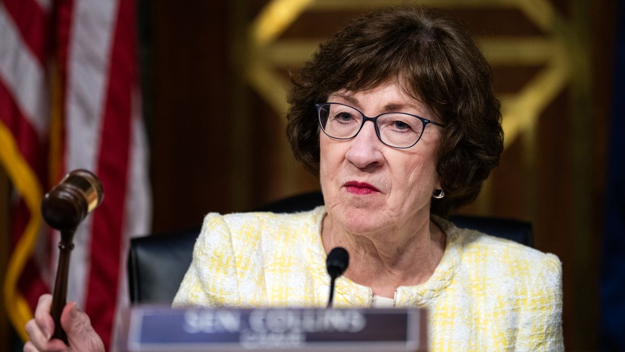 Susan Collins gavels in the Senate Appropriations Committee hearing in on Wednesday.