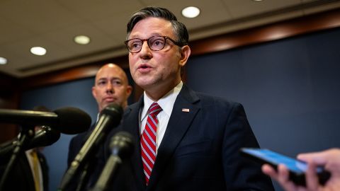 House Speaker Mike Johnson speaks to members of the media after a briefing with members of Congress at the US Capitol in Washington, DC, on Friday, June 27.