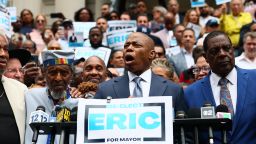 New York City Mayor Eric Adams speaks during a press conference at City Hall on June 26 in New York City.