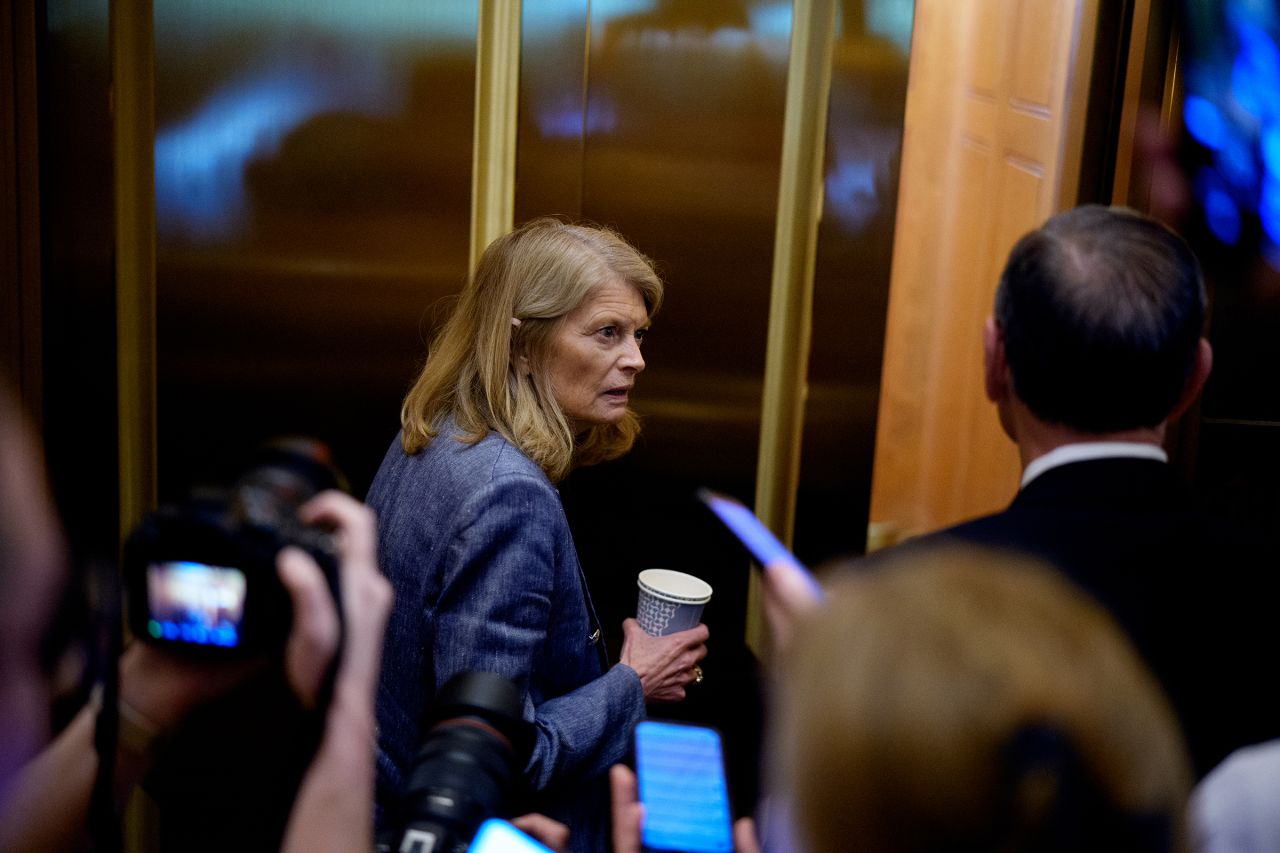 Murkowski takes an elevator just off the Senate floor on Tuesday in Washington, DC.