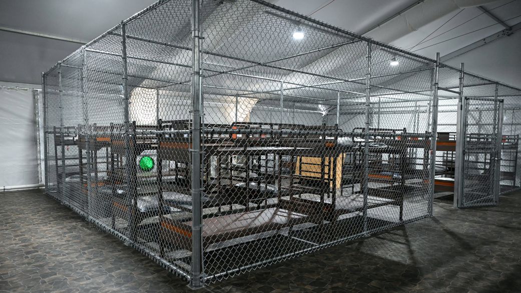 Beds are seen inside a migrant detention center, dubbed "Alligator Alcatraz," located at the site of the Dade-Collier Training and Transition Airport in Ochopee, Florida on July 1.