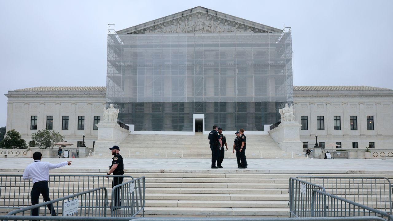 The plaza in front of the US Supreme Court building is closed on the final day of this term on June 27 in Washington, DC. 