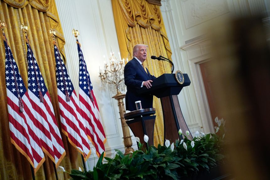 President Donald Trump during a reception with Republican members of Congress in the East Room of the White House in Washington, DC, on Tuesday, July 22.