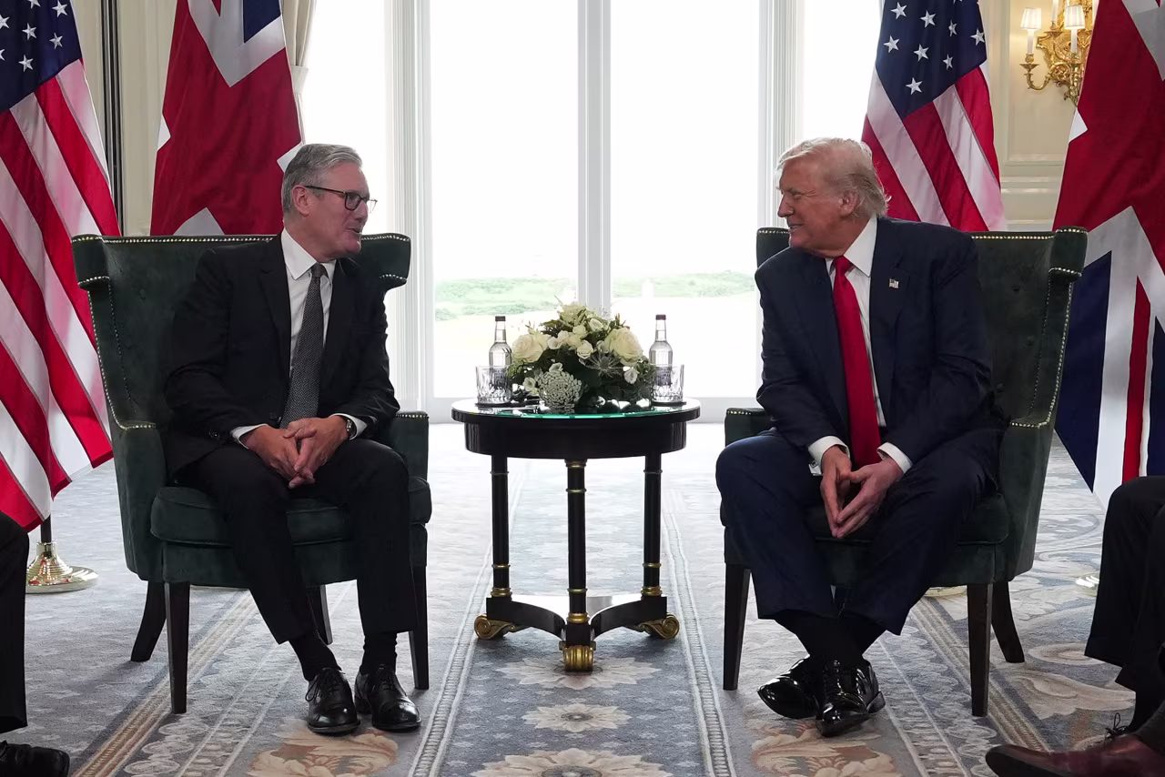 US President Donald Trump meets with British Prime Minister Keir Starmer at Trump Turnberry on July 28 in Turnberry, Scotland.