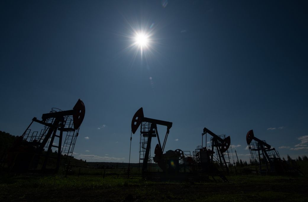 Oil pump jacks outside Almetyevsk, Russia, on July 14.