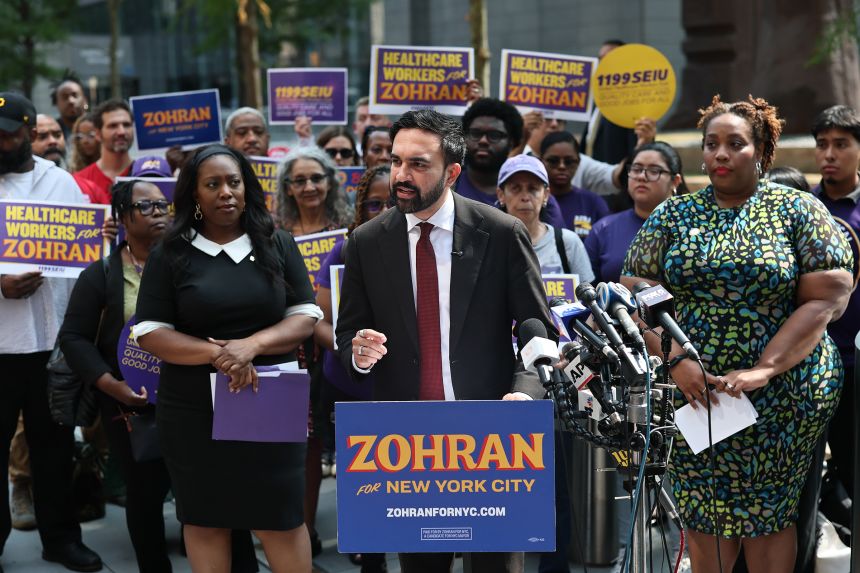 NYC Mayoral Candidate Zohran Mamdani speaks during a press conference outside of the Jacob K. Javitz Federal Building on August 7 in New York City.