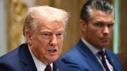 US President Donald Trump, alongside Secretary of Defense Pete Hegseth, speaks during a cabinet meeting in the Cabinet Room of the White House in Washington, DC, on August 26.