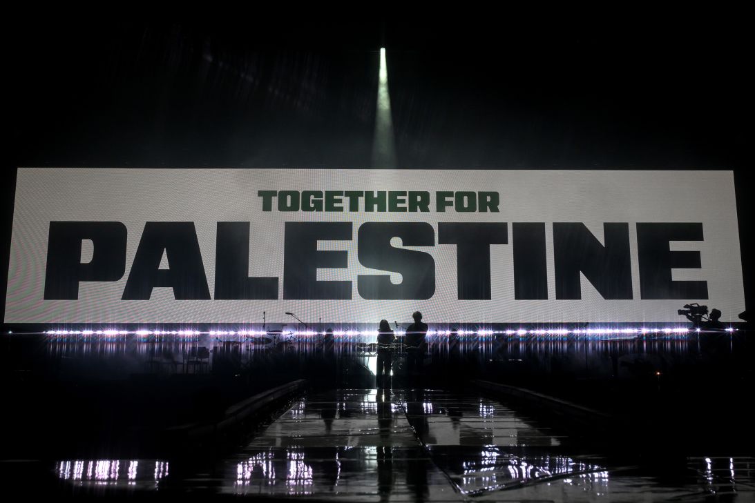 Sama’ Abdulhadi and Jamie XX perform during the Together for Palestine concert.
