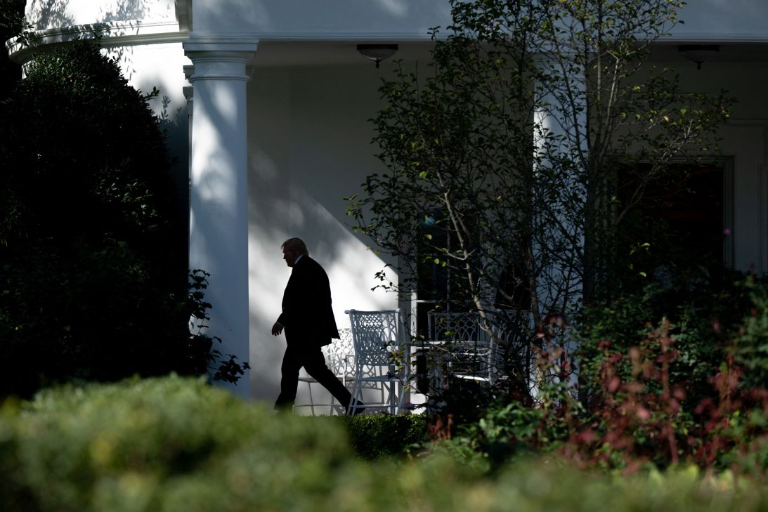 President Donald Trump leaves the Oval Office and walks to Marine One on the South Lawn of the White House in Washington, DC, on October 10.