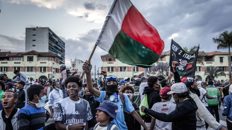 Protesters outside of Antananarivo City Hall in Antananarivo, Madagascar on October 11.