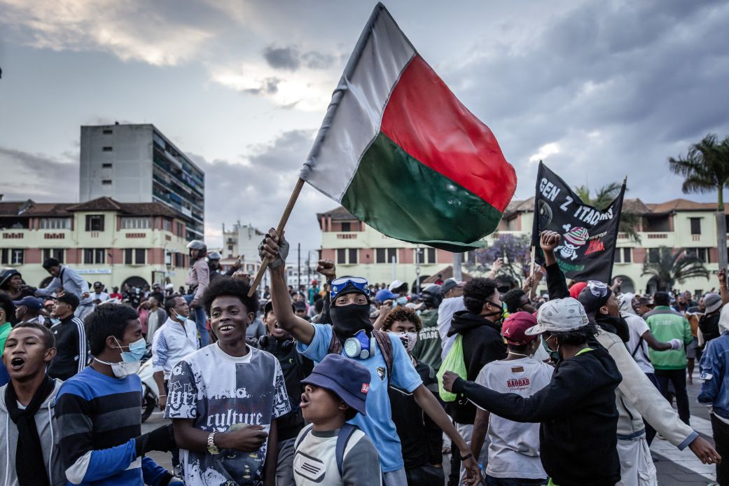 Protesters outside of Antananarivo City Hall in Antananarivo, Madagascar on October 11.