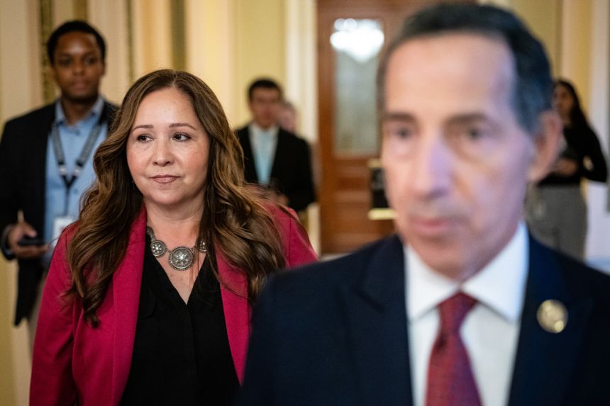 Rep.-elect Adelita Grijalva, Democrat of Arizona, left, and Representative Jamie Raskin, Democrat of Maryland, at the Capitol in Washington, DC, on October 21.
