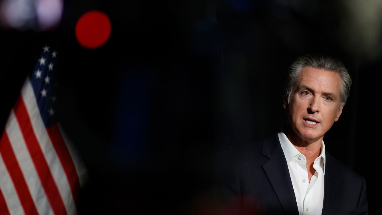 California Gov. Gavin Newsom speaks to reporters on October 22, in Stockton, California.