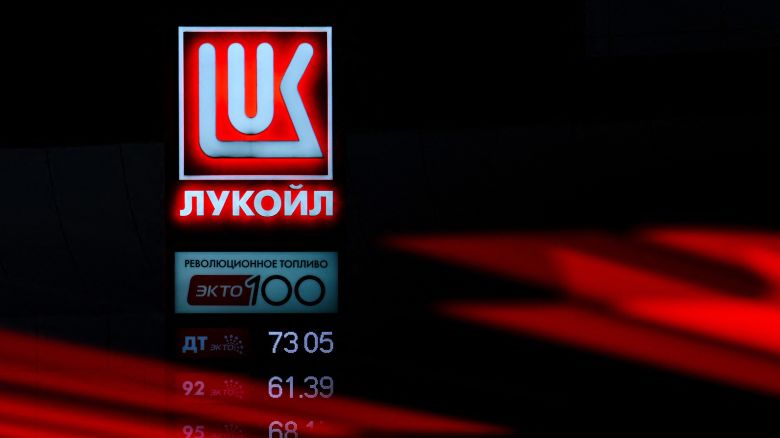 A Lukoil logo at a gas station in Moscow on October 28.