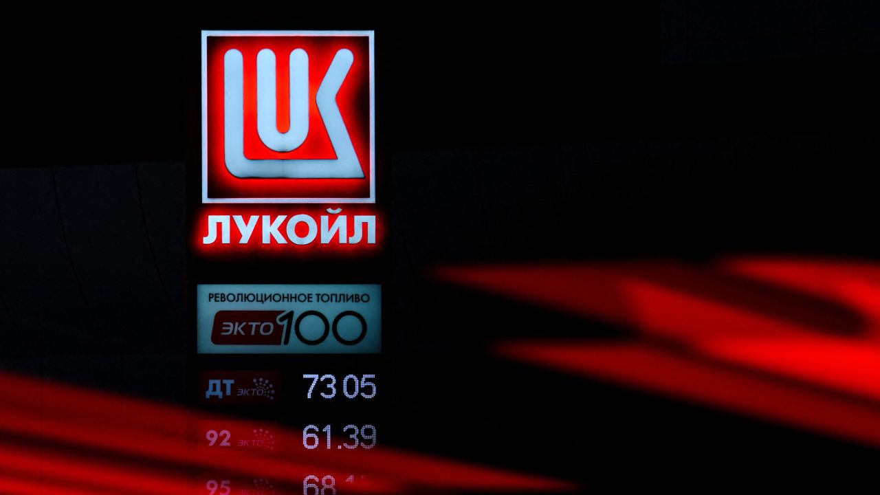 A Lukoil logo at a gas station in Moscow on October 28.