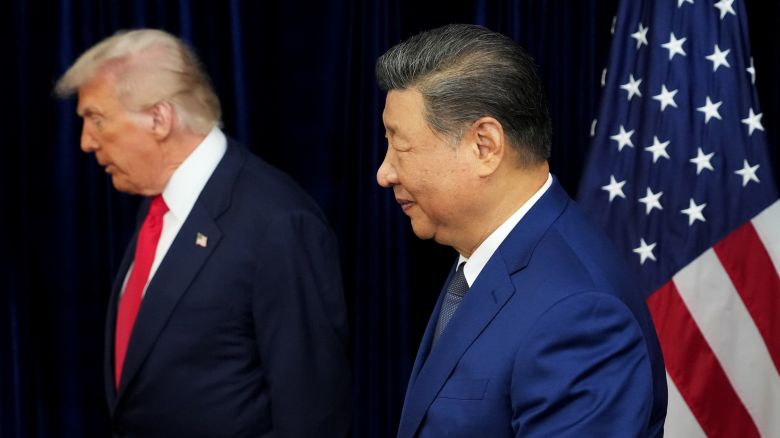 US President Donald Trump and Chinese President Xi Jinping ahead of their meeting at the Gimhae Air Base on October 30, 2025 in Busan, South Korea.