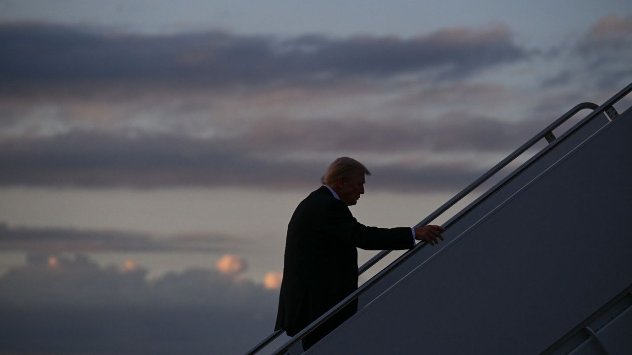 US President Donald Trump boards Air Force One at Palm Beach International Airport in West Palm Beach, Florida, on November 2, 2025.