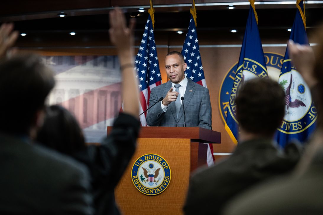 House Minority Leader Hakeem Jeffries during a news conference in the Capitol on Tuesday.