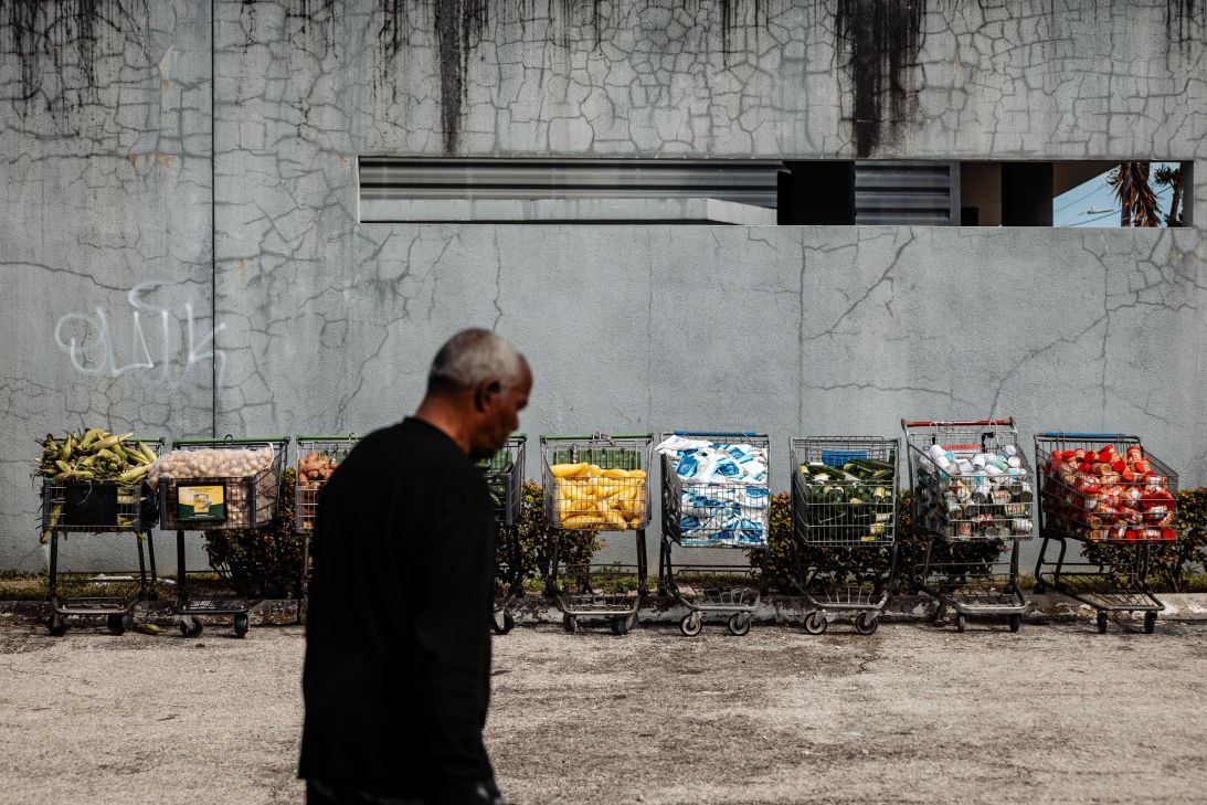 Donated food items at Curley's House Food Bank in Miami, Florida, on Tuesday.