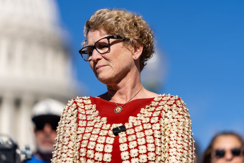 Representative Chrissy Houlahan listens during a news conference in Washington, DC, on November 6.