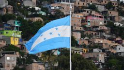 View of a Honduran national flag at La Laguna neighborhood, in the north of Tegucigalpa, on November 11, 2025.