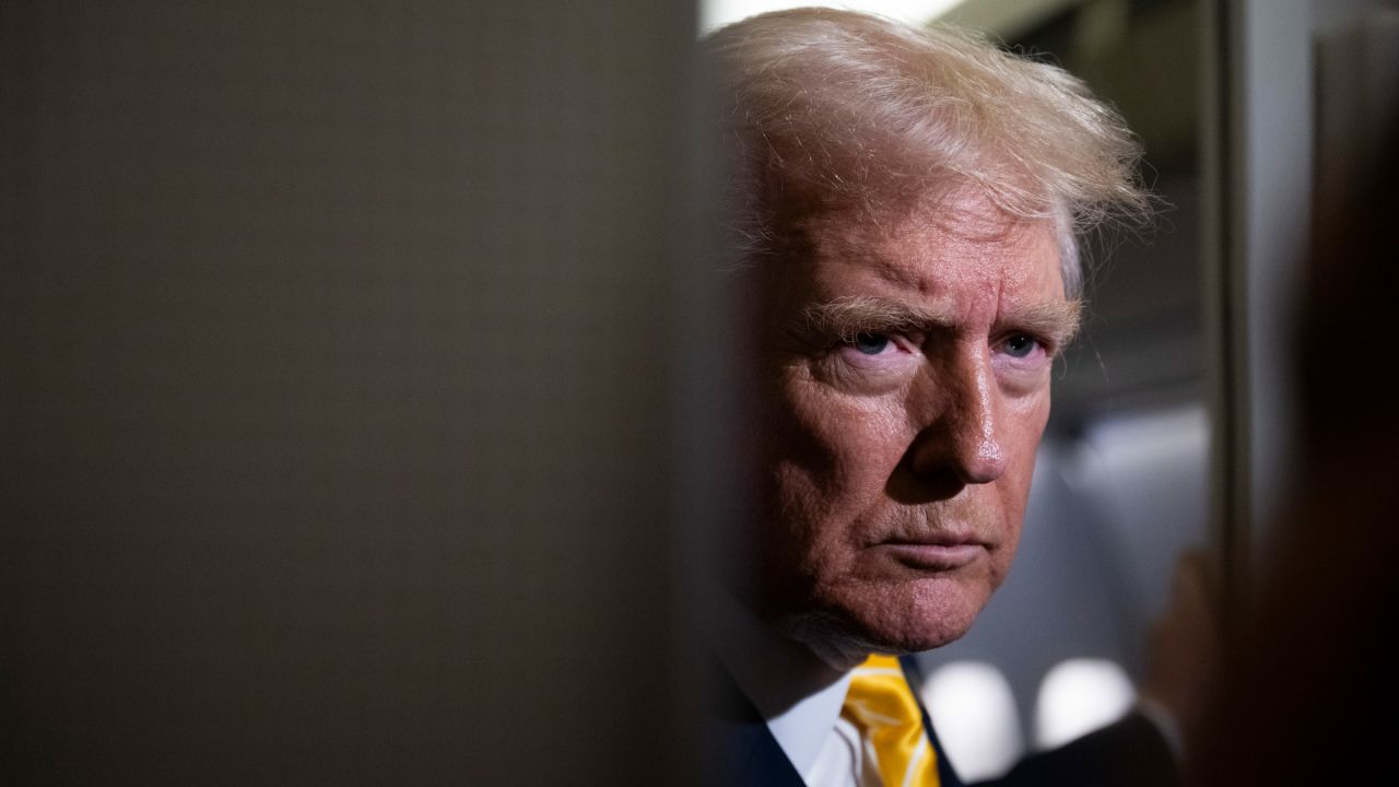 President Donald Trump speaks to reporters aboard Air Force One while traveling from Washington, DC, to West Palm Beach, Florida, on November 14, 2025.