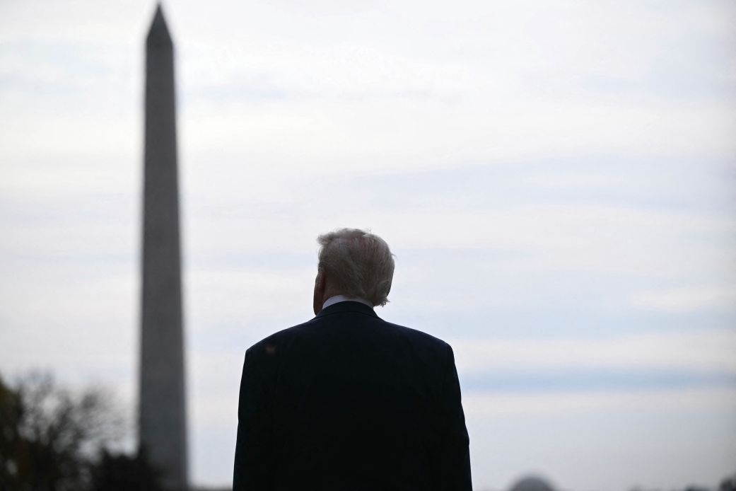 President Donald Trump waits for the arrival of Crown Prince Mohammed bin Salman of Saudi Arabia at the White House in Washington, DC, on Tuesday.