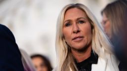 Rep. Marjorie Taylor Greene at a press conference outside the US Capitol, on November 18.