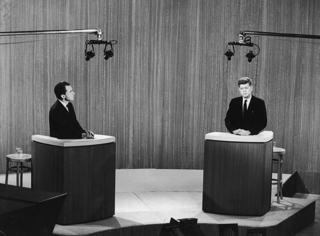 Republican vice president Richard Nixon and democratic senator John F. Kennedy take part in a televised debate in 1960.