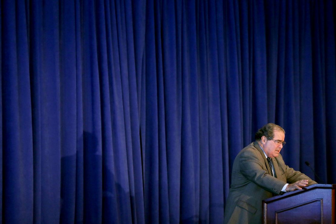 Supreme Court Associate Justice Antonin Scalia addresses the Legal Services Corporation's 40th anniversary conference luncheon Septemeber 15, 2014 in Washington, DC.